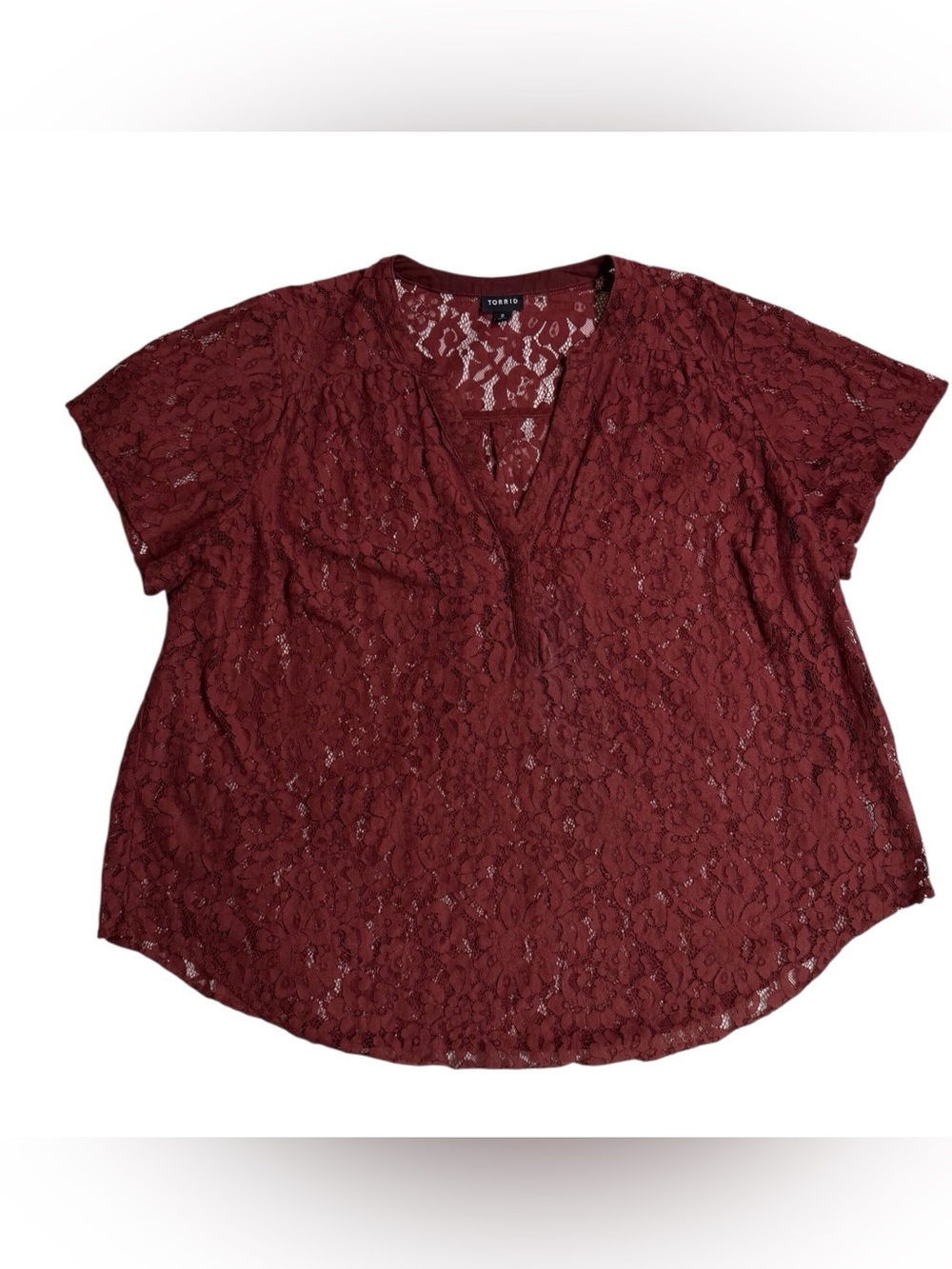 Torrid Harper reddish brown Lace V-Neck Short Sleeve Blouse women’s size 2X EUC